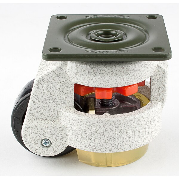 Leveling Caster, 50 mm Nylon Wheel, 73x73 mm Plate, Swivel, 280 kg Cap, PU Foot Pad, Ivory